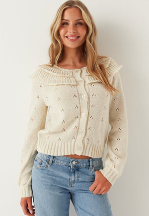 Pcdavis Ls O-neck Frill Cardigan