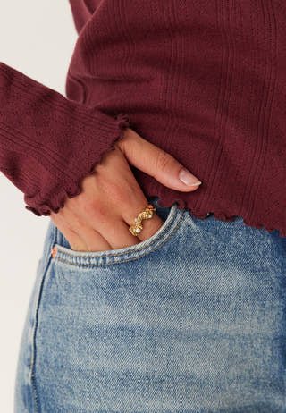 Pcmarie Ls O-neck Poin Top