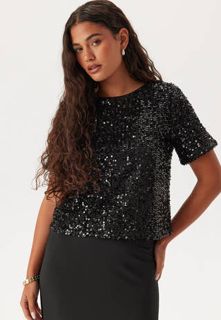 Pcserena Sequin Ss O-neck Top
