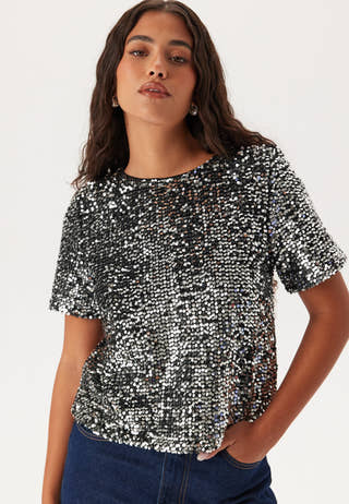 Pcserena Sequin Ss O-neck Top