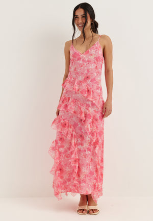 Vmsmilla S/L V-NECK LONG FRILL DRESS