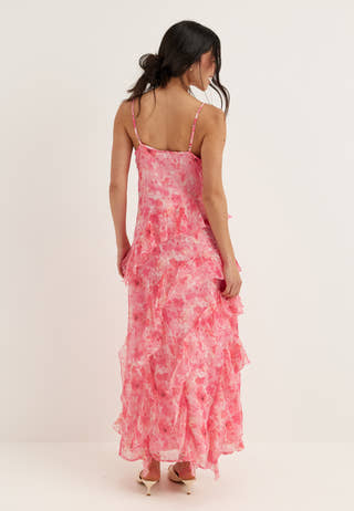 Vmsmilla S/L V-NECK LONG FRILL DRESS