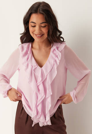 Viane L/S V-NECK FRILL TOP V-N