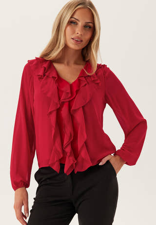 Viane L/S V-NECK FRILL TOP V-N