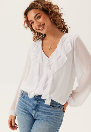 Viane L/S V-NECK FRILL TOP V-N