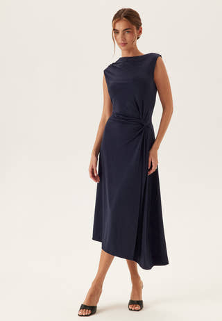 Vielise O-neck S/L DRAPED MIDI DRESS