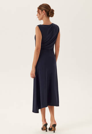 Vielise O-neck S/L DRAPED MIDI DRESS